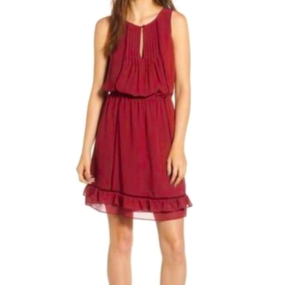 Rebecca Minkoff Red Pleated Chiffon Baggy Relaxed Fit Dress Size Large
